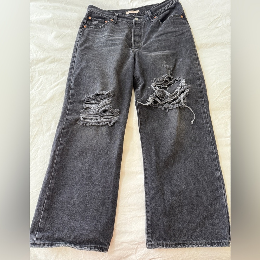 Levi's Black Straight Leg Ripped Jeans